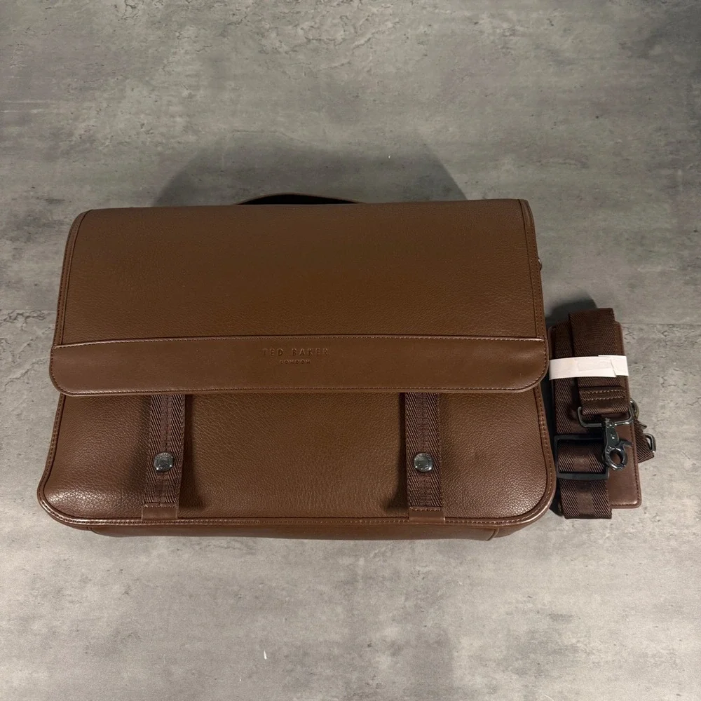Ted Baker Irvine Messenger Bag Mens OS Brown Faux Leather Satchel Laptop Travel